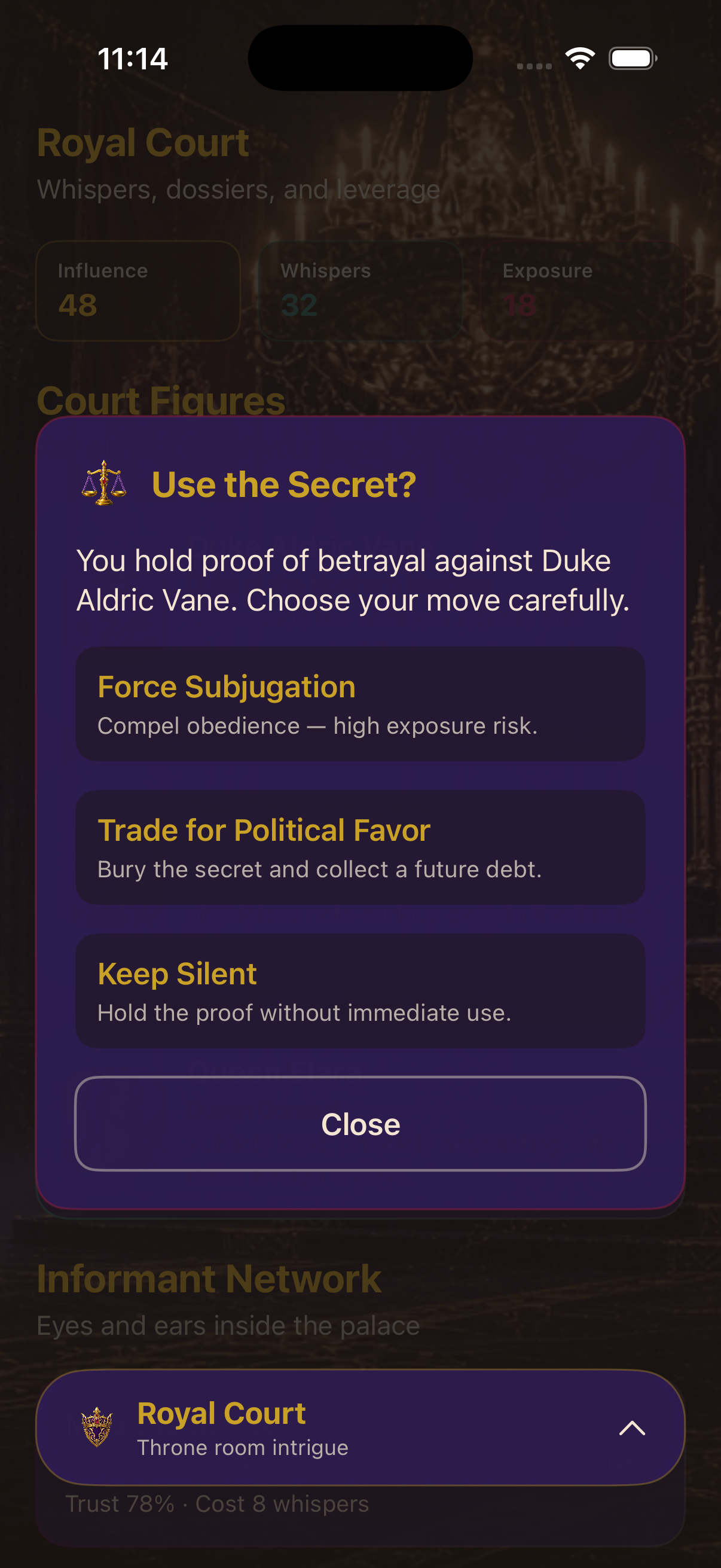 Leverage popup on confirmed secret